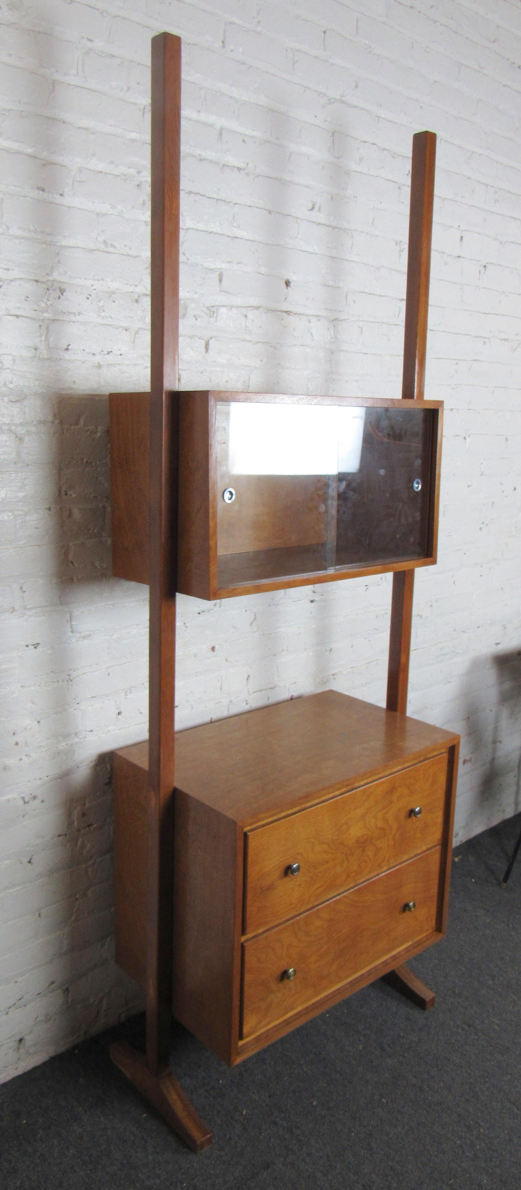 Mid-Century Modern two piece wall unit with glass doors.

(Please confirm item location - NY or NJ - with dealer).
 