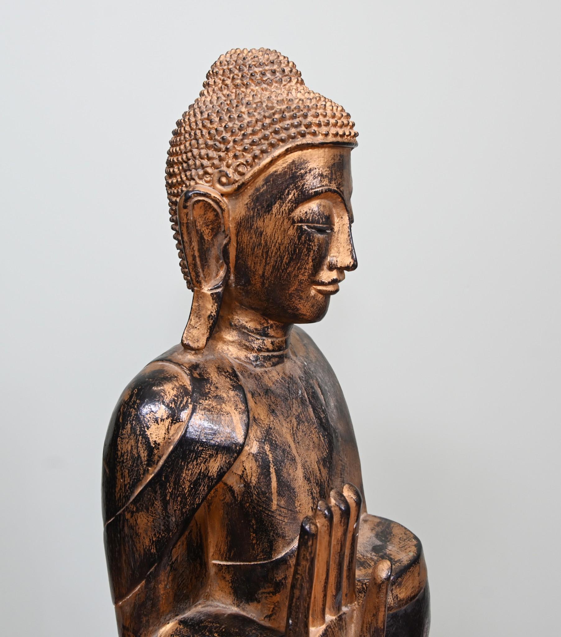 Standing Burmese Buddha Statue Carved Myanmar Buddhist Art 1930 In Good Condition For Sale In Potters Bar, GB