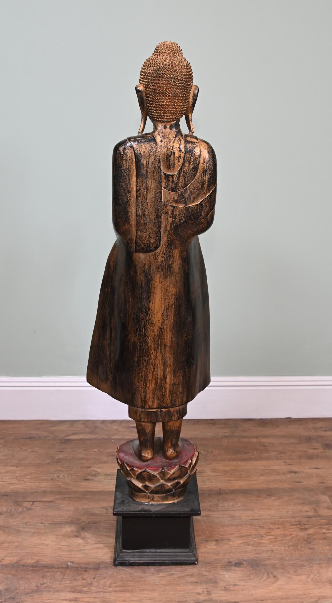 Wood Standing Burmese Buddha Statue Carved Myanmar Buddhist Art 1930 For Sale