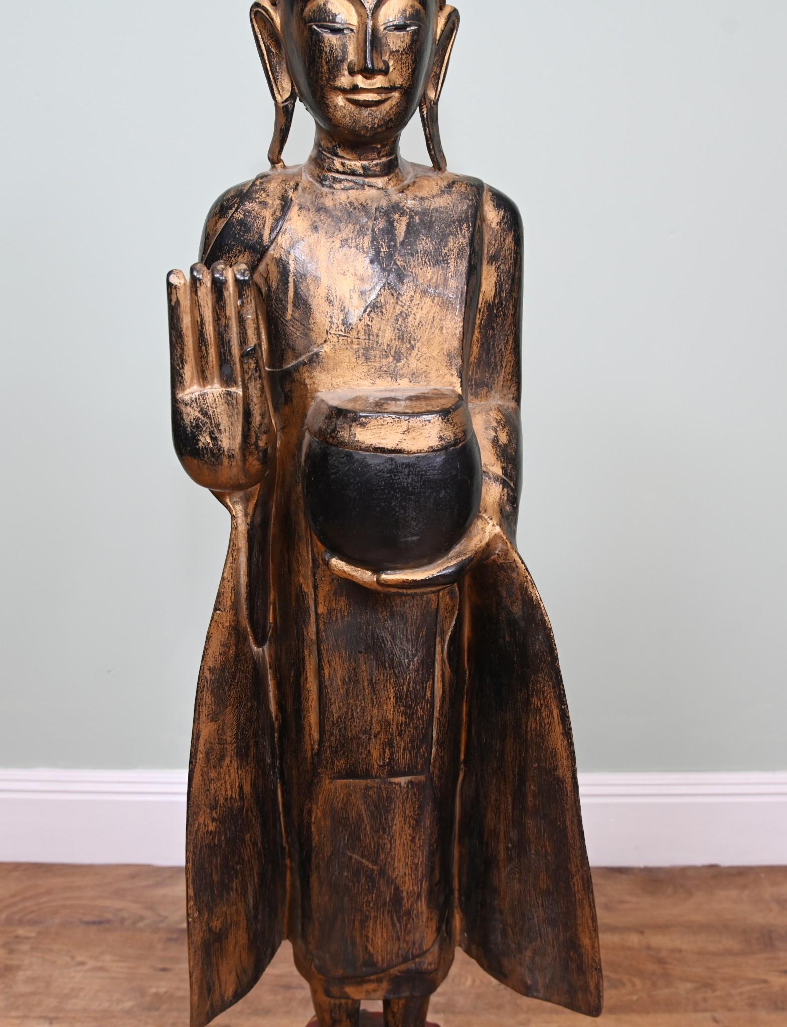 Standing Burmese Buddha Statue Carved Myanmar Buddhist Art 1930 For Sale 1