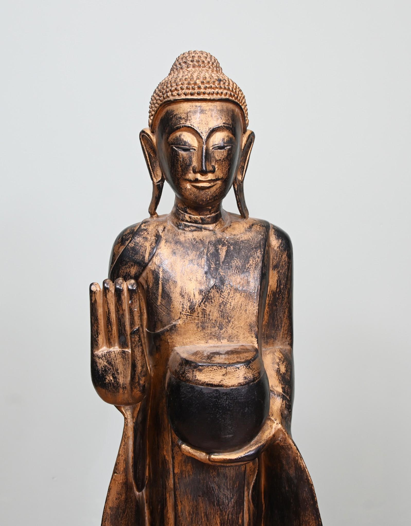 Standing Burmese Buddha Statue Carved Myanmar Buddhist Art 1930 For Sale 2