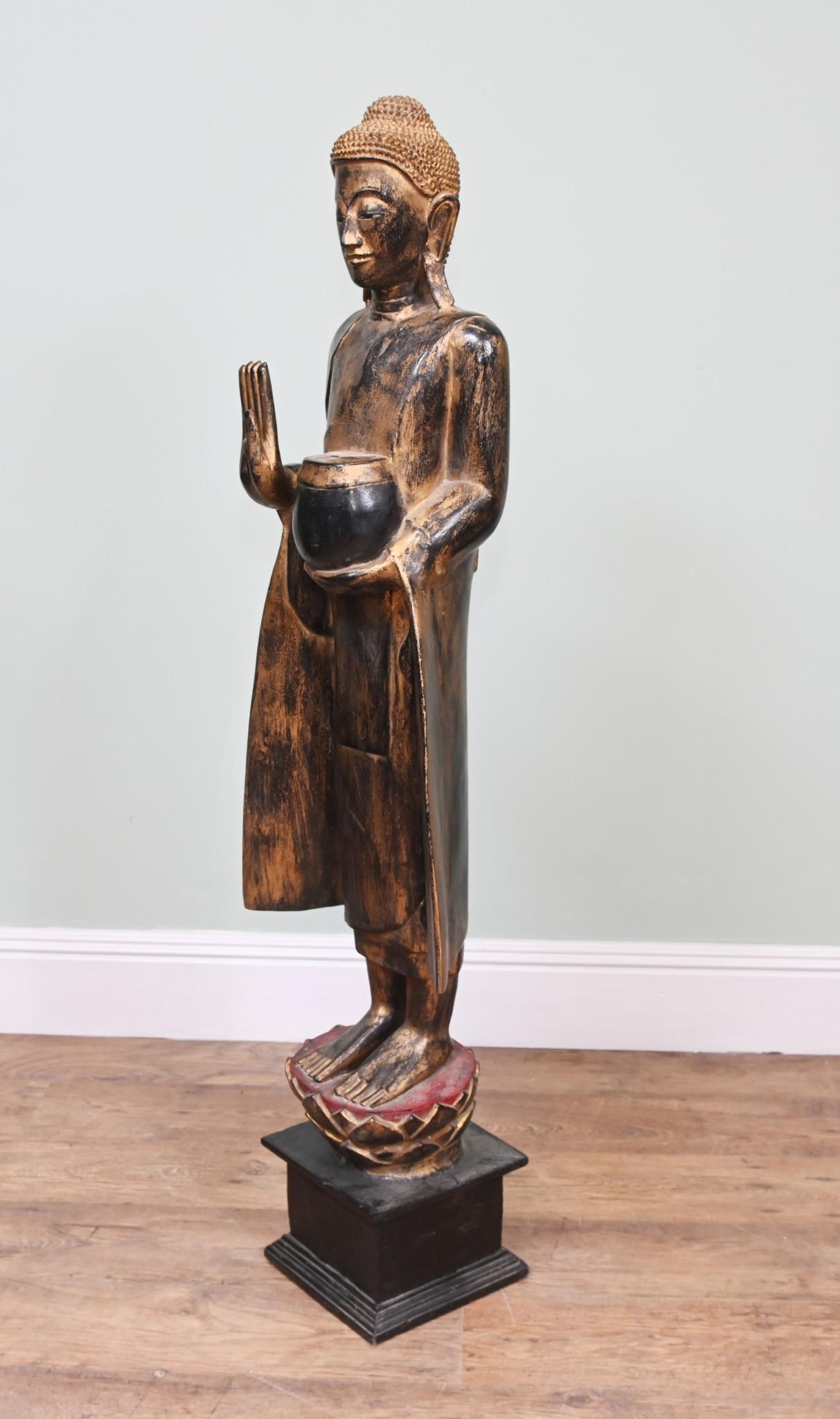 Standing Burmese Buddha Statue Carved Myanmar Buddhist Art 1930 For Sale 3