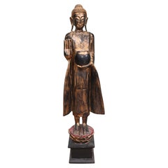 Standing Burmese Buddha Statue Carved Myanmar Buddhist Art 1930