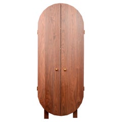 Contemporary Walnut and Brass Standing Cabinet - POLYNET Cabinet