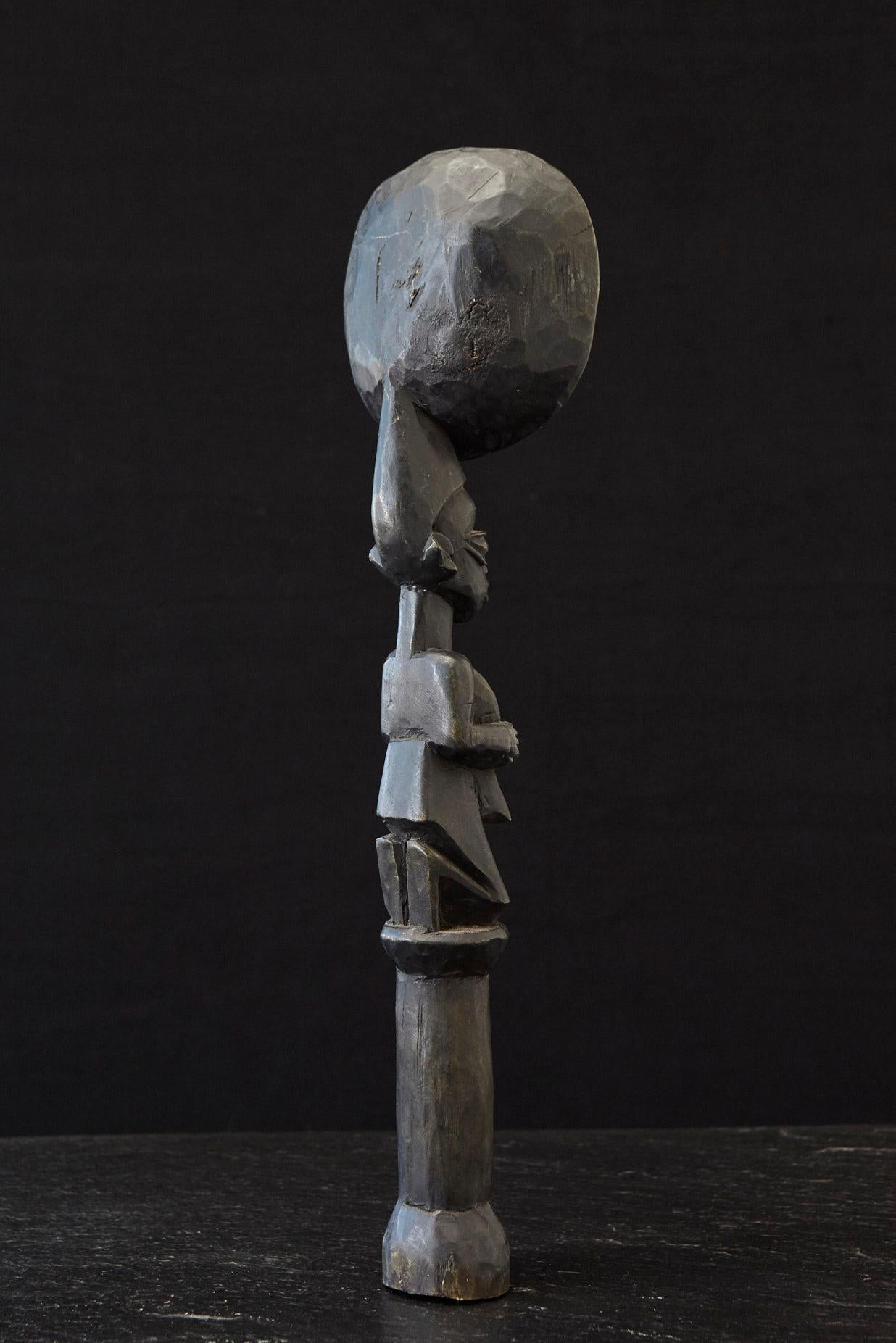 Mid-20th Century Standing Carved Wooden Figural Spoon, Yoruba People, 1960s For Sale