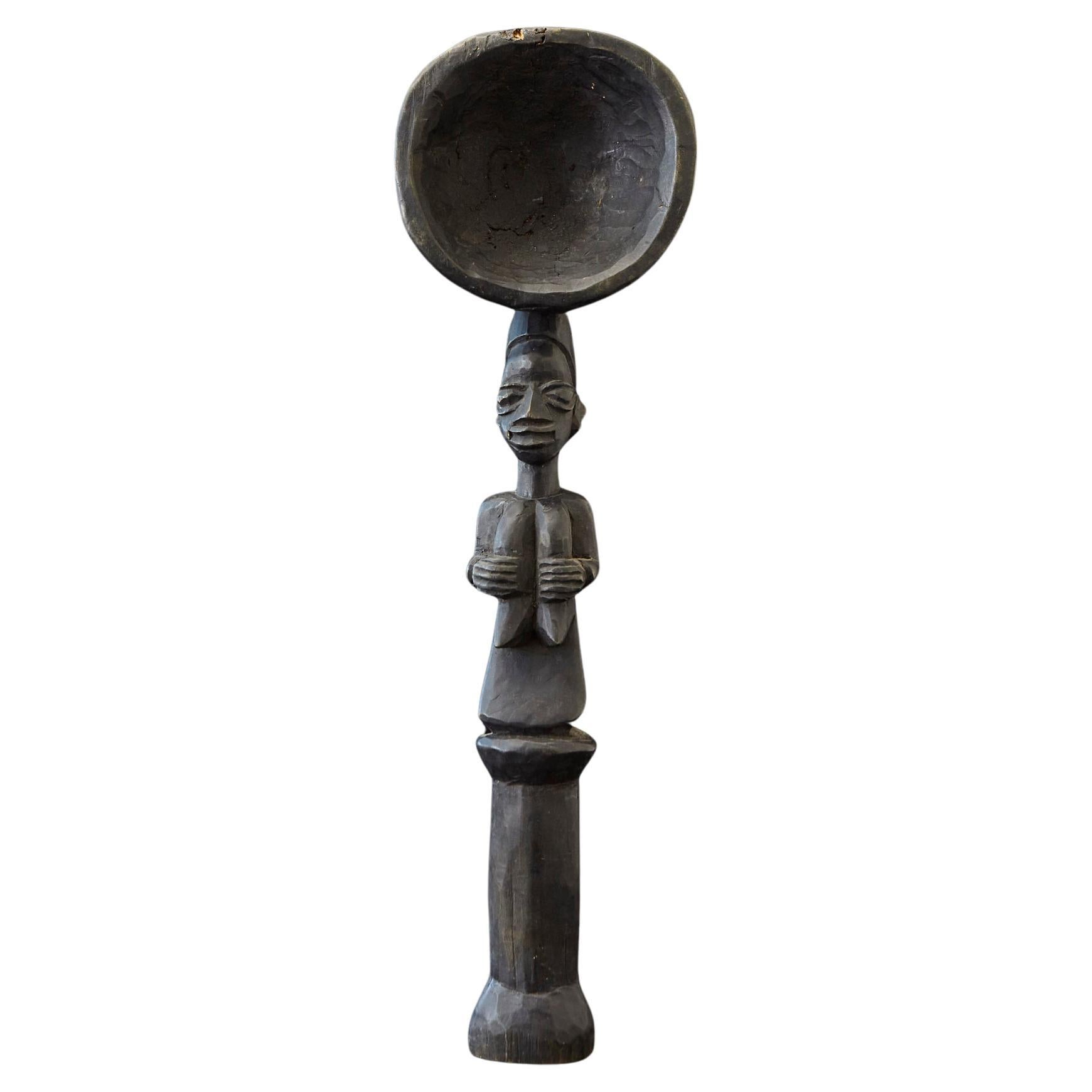 Standing Carved Wooden Figural Spoon, Yoruba People, 1960s