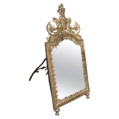 Antique Standing Dressing Table Mirror Continental Silver on Brass