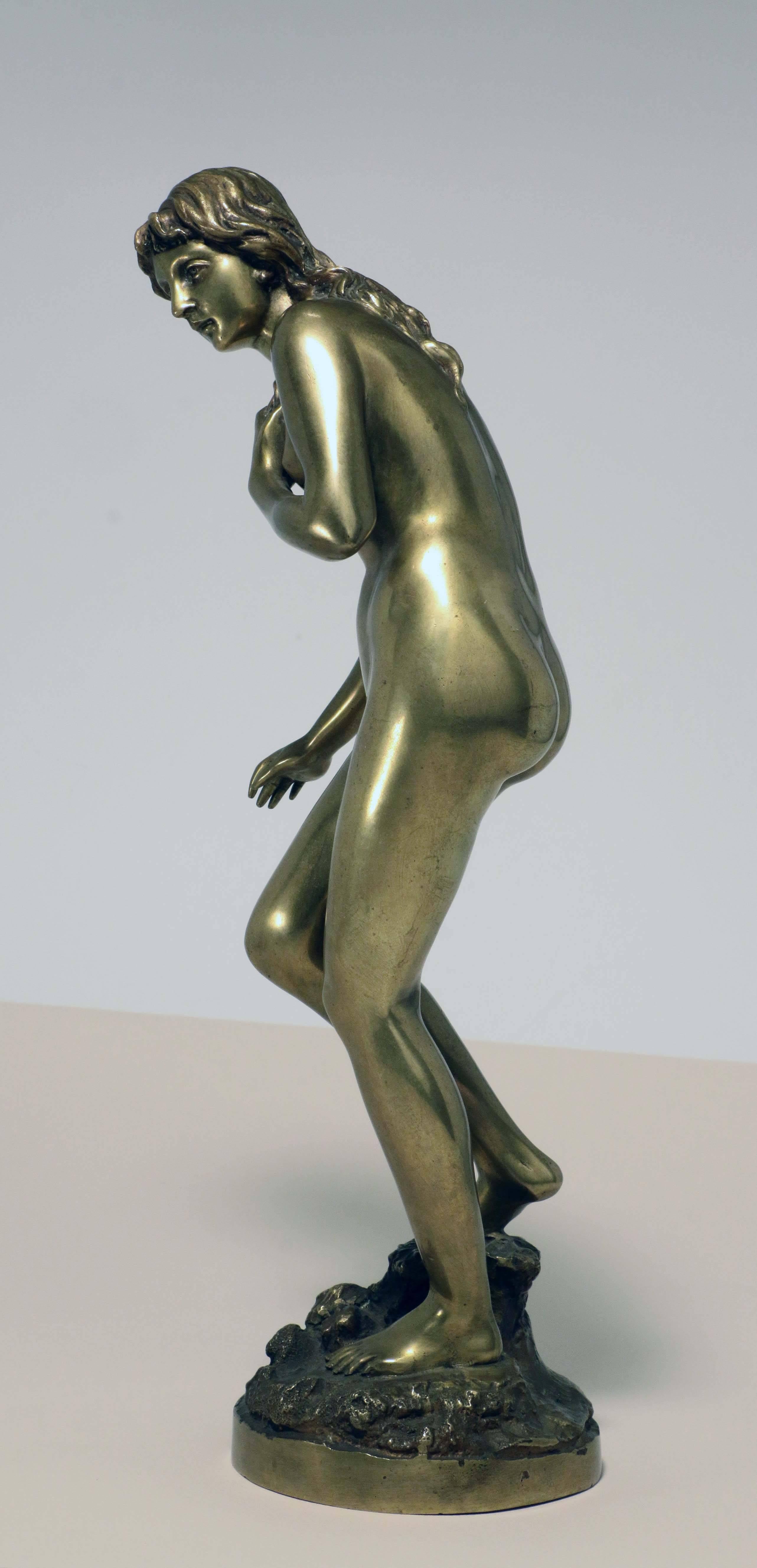 Classical Greek Standing Female Nude Bather, Bronze Signed Fullborn For Sale