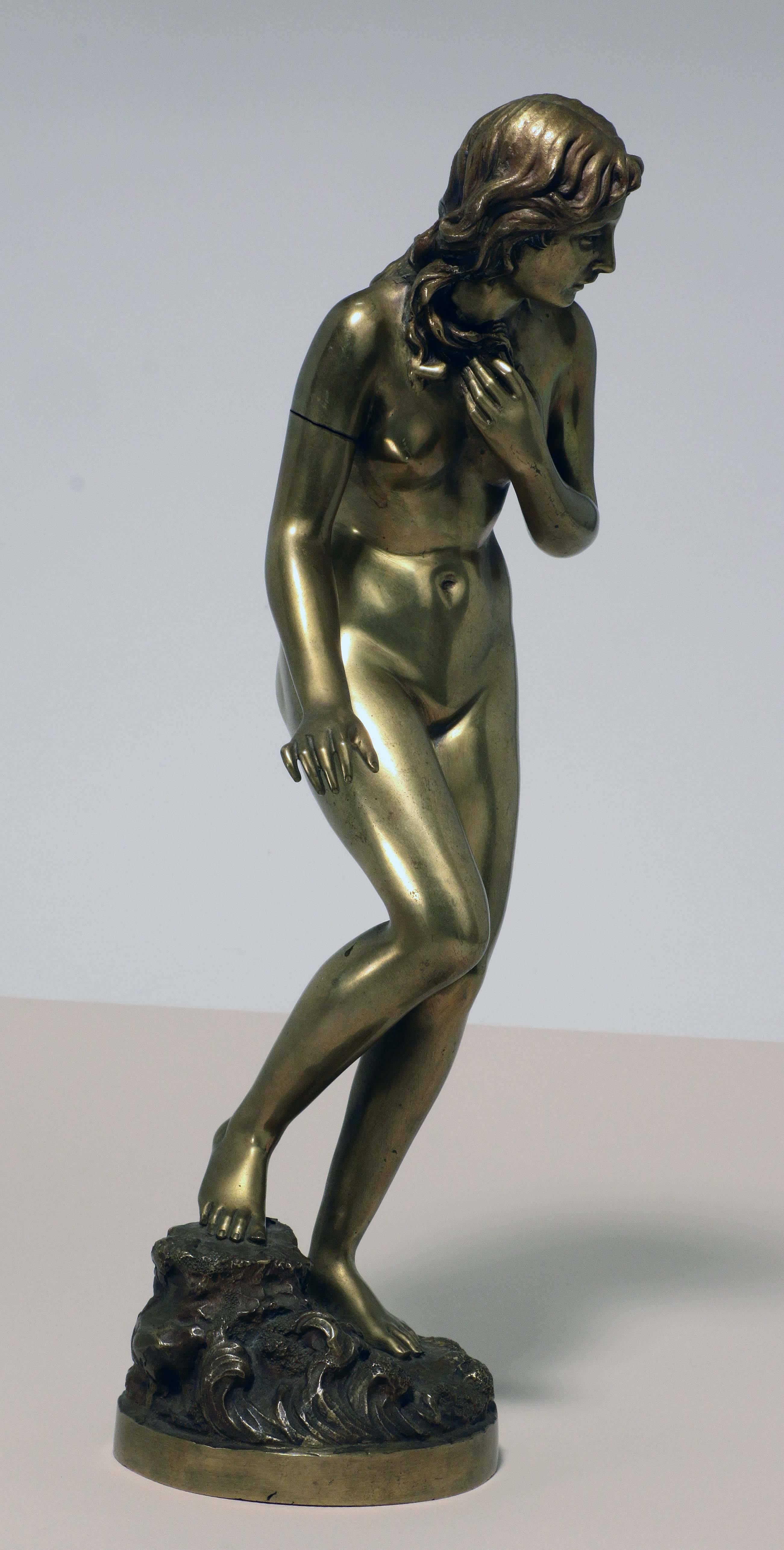Patinato Bagnante nudo femminile in piedi, bronzo firmato Fullborn in vendita