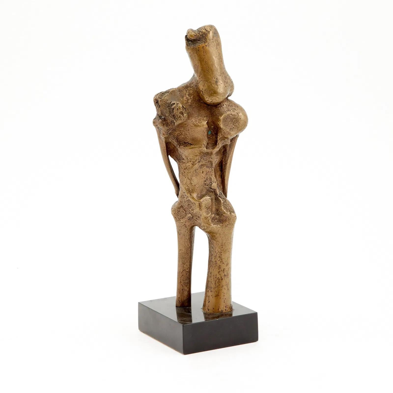Bronze on polished stone base, signed and edition numbered. The sculpture stands 12