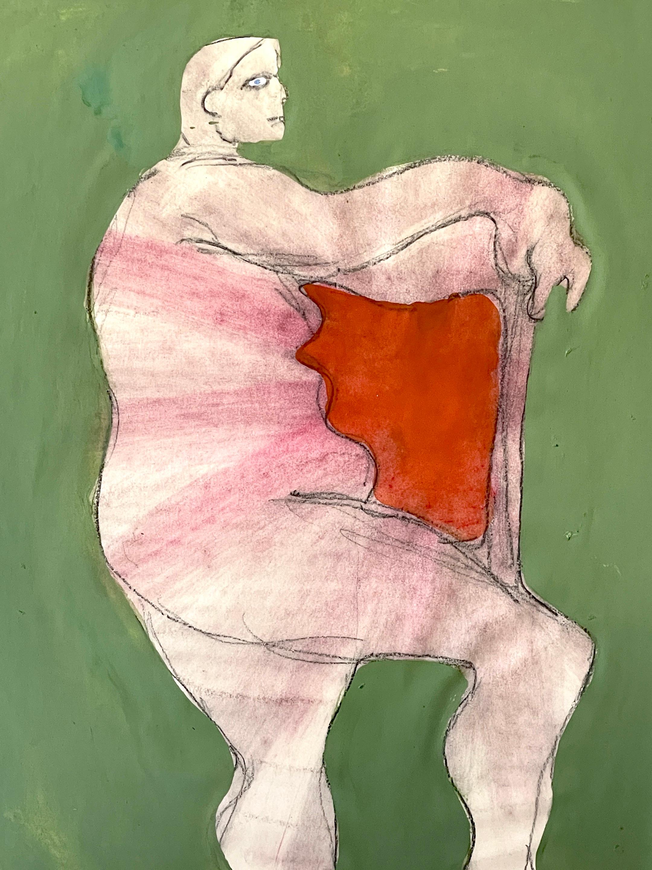 Modern 'Standing Figure' Oil/Mixed Media on Paper, 1960s by Douglas D. Peden For Sale