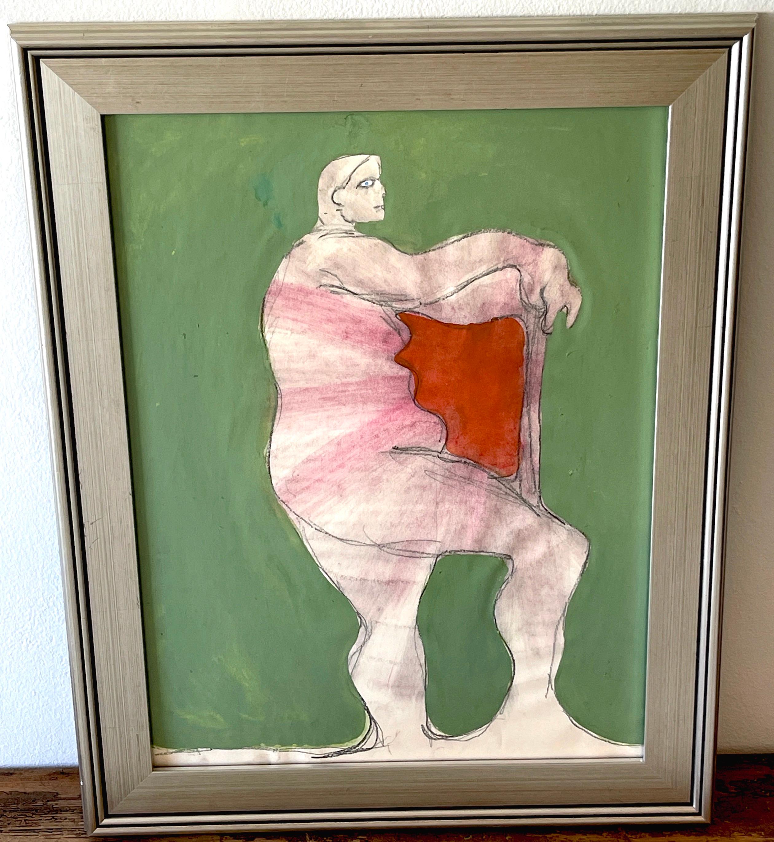 American 'Standing Figure' Oil/Mixed Media on Paper, 1960s by Douglas D. Peden For Sale