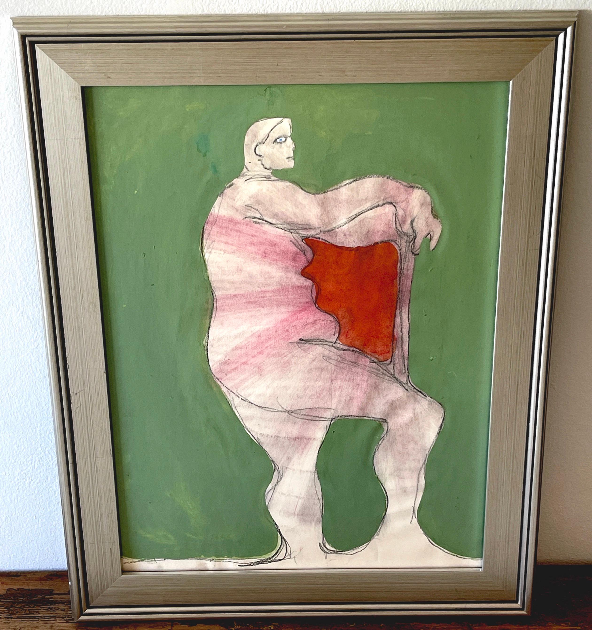 'Standing Figure' Oil/Mixed Media on Paper, 1960s by Douglas D. Peden In Good Condition For Sale In West Palm Beach, FL