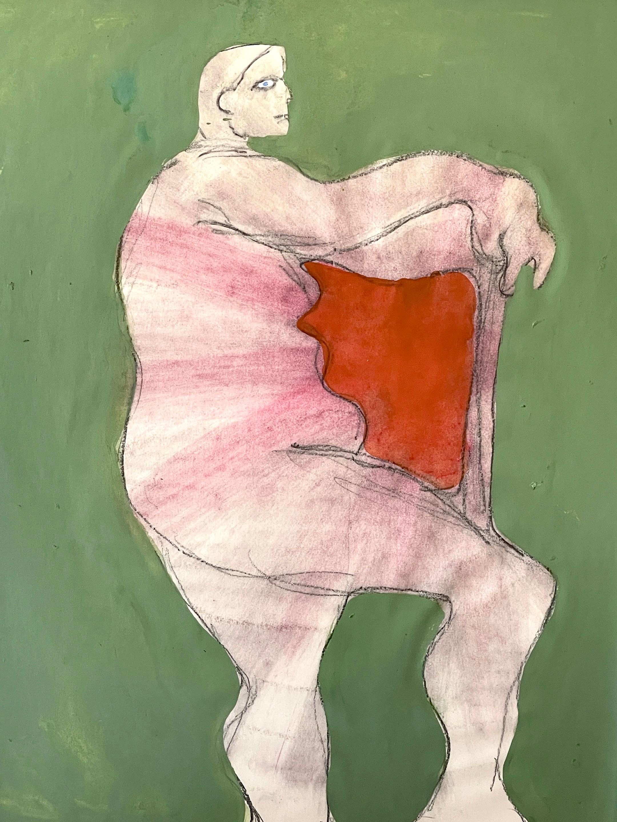 Mid-20th Century 'Standing Figure' Oil/Mixed Media on Paper, 1960s by Douglas D. Peden For Sale