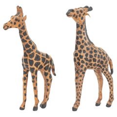 Standing Giraffe Painted Leather Sculptures, 2