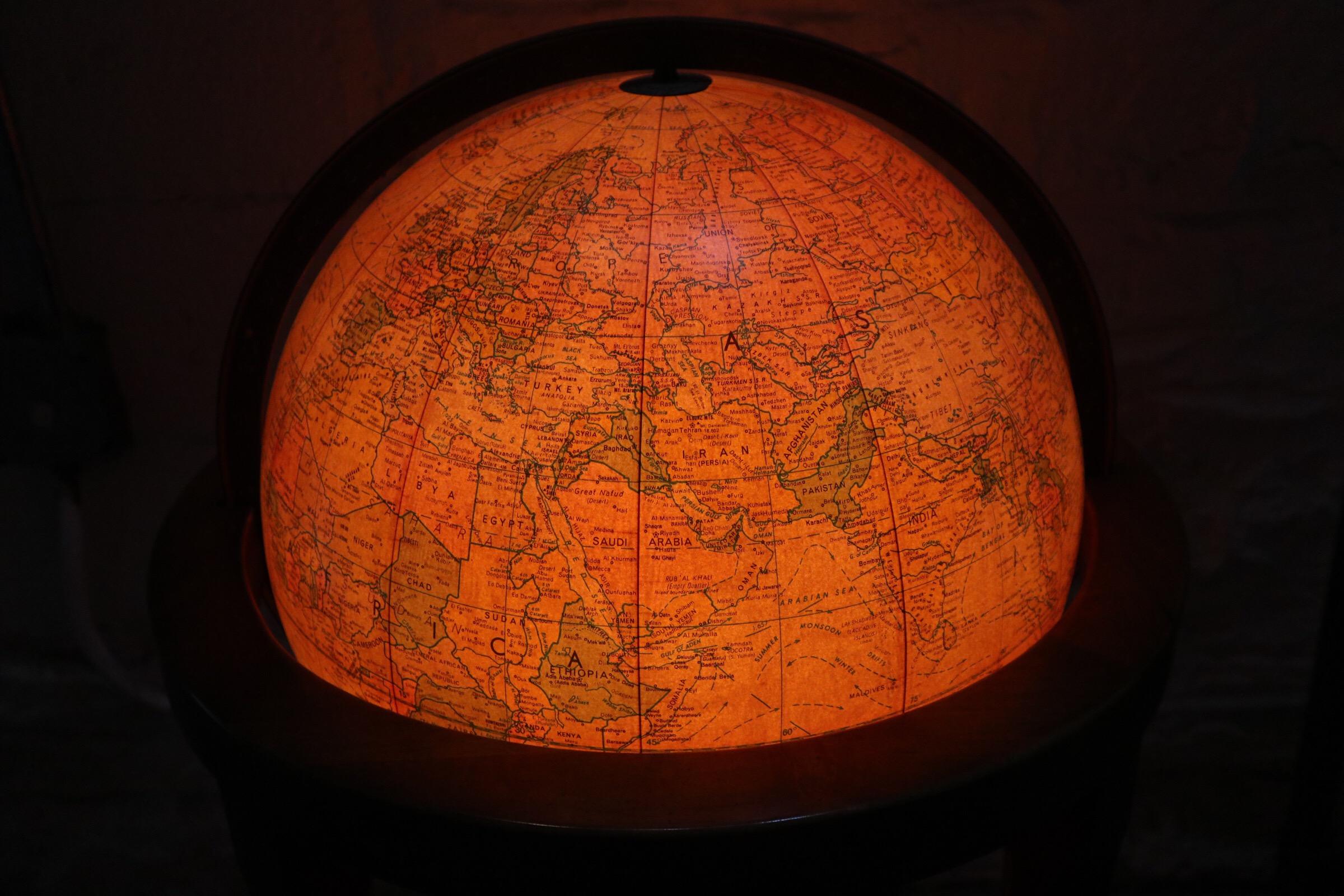 Paul McCobb Style Standing Glowing Globe on Modernist Frame by Replogle 1