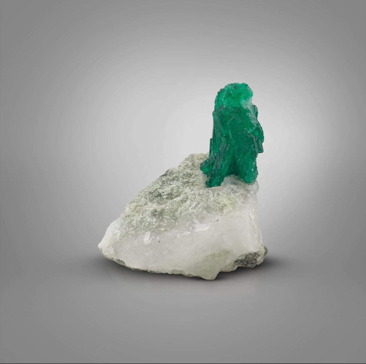 American Craftsman Standing Green Emerald Crystal On White Matrix From Pakistan For Sale