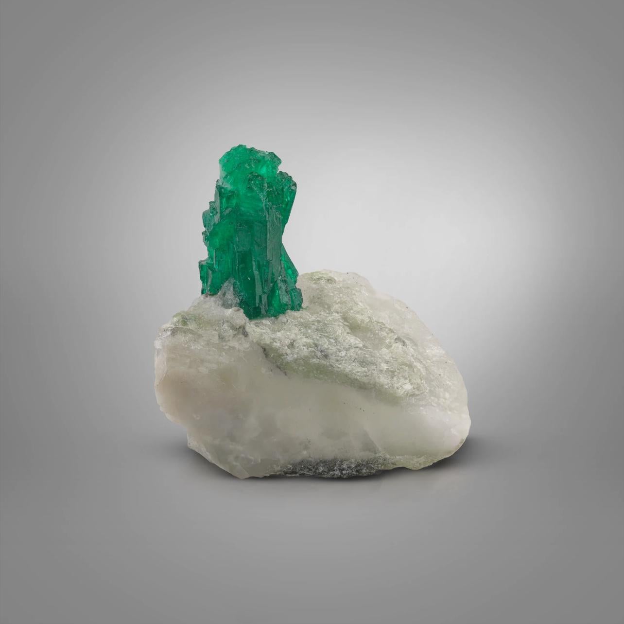Pakistani Standing Green Emerald Crystal On White Matrix From Pakistan For Sale