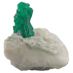 Standing Green Emerald Crystal On White Matrix From Pakistan