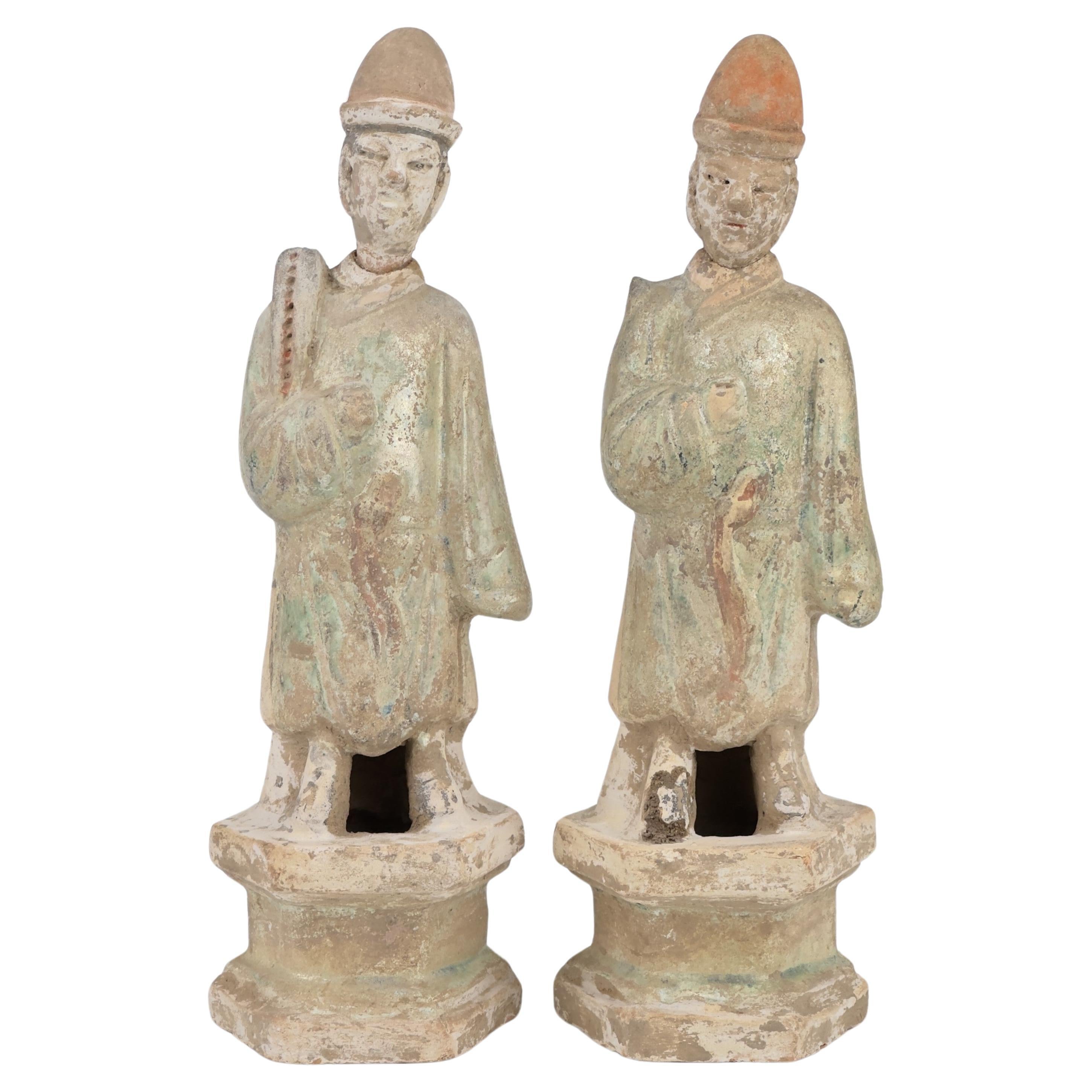 Standing Green Glazed Pottery Attendant Figure For Sale