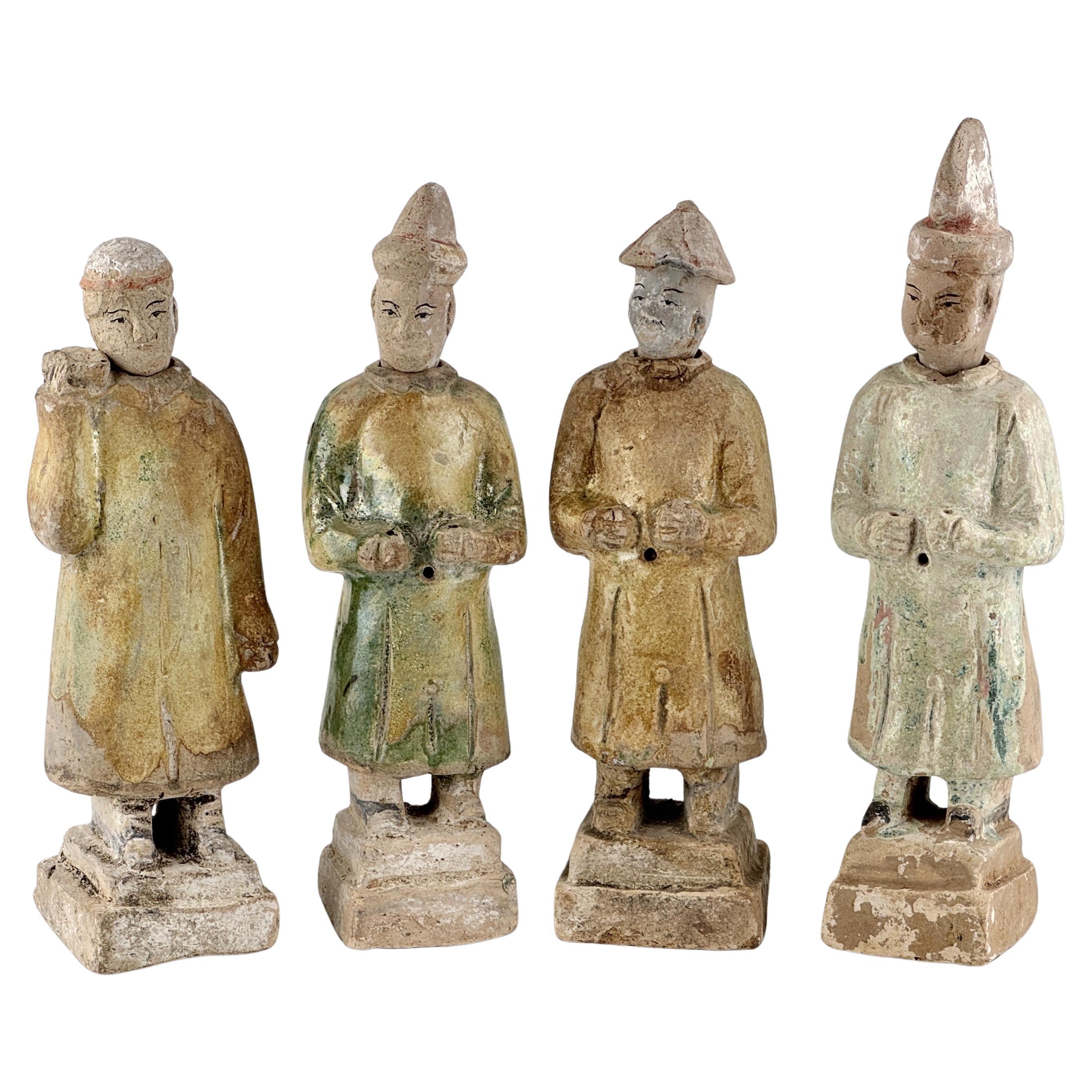 Four Green Glazed Pottery Attendant Figures, Ming Dynasty(1368-1644)
