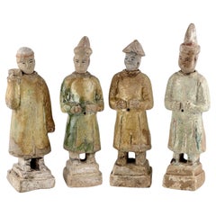 Four Green Glazed Pottery Attendant Figures, Ming Dynasty(1368-1644)