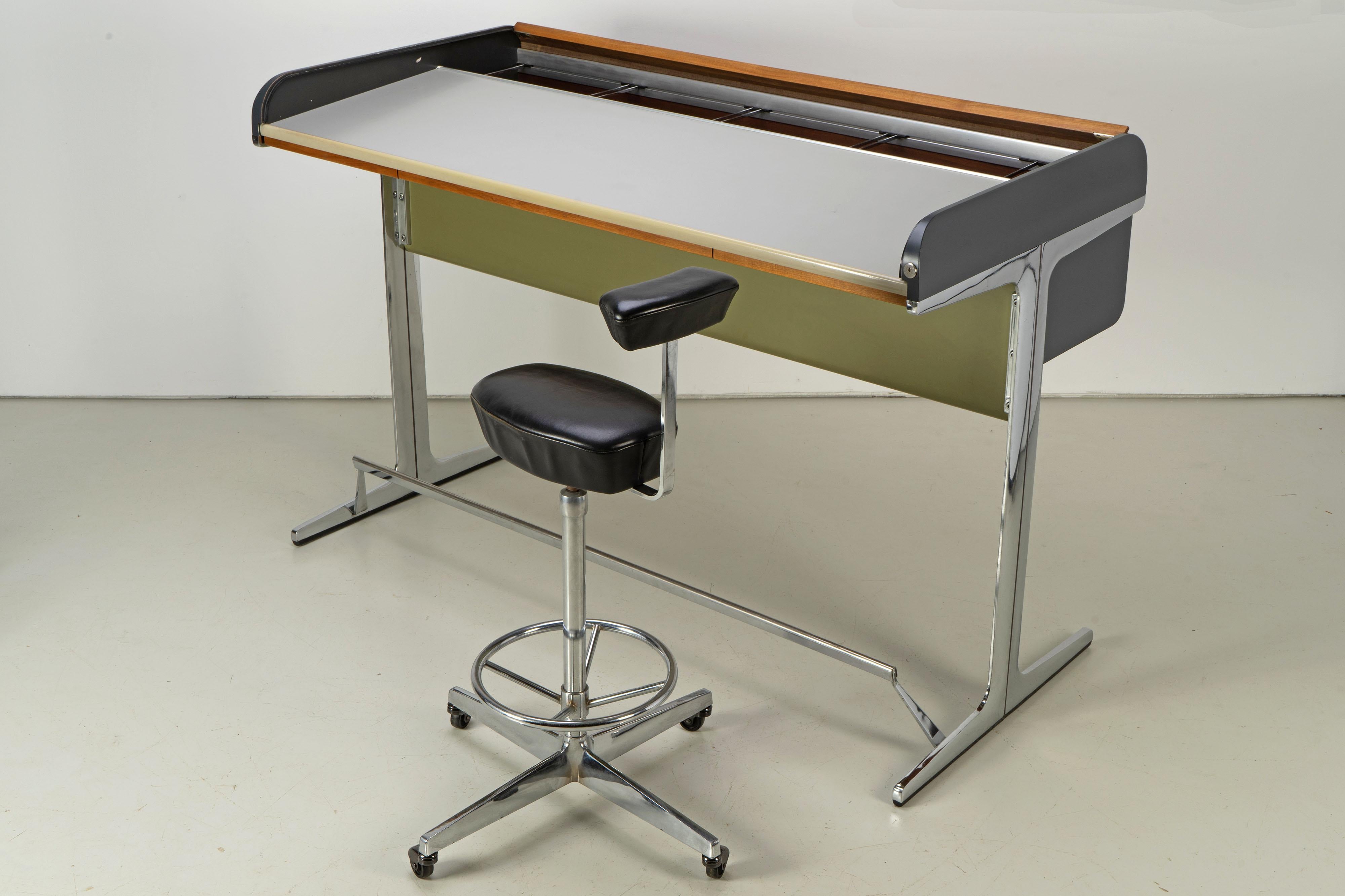 Mid-Century Modern Standing-Height Roll-Top Desk and Chair by George Nelson 