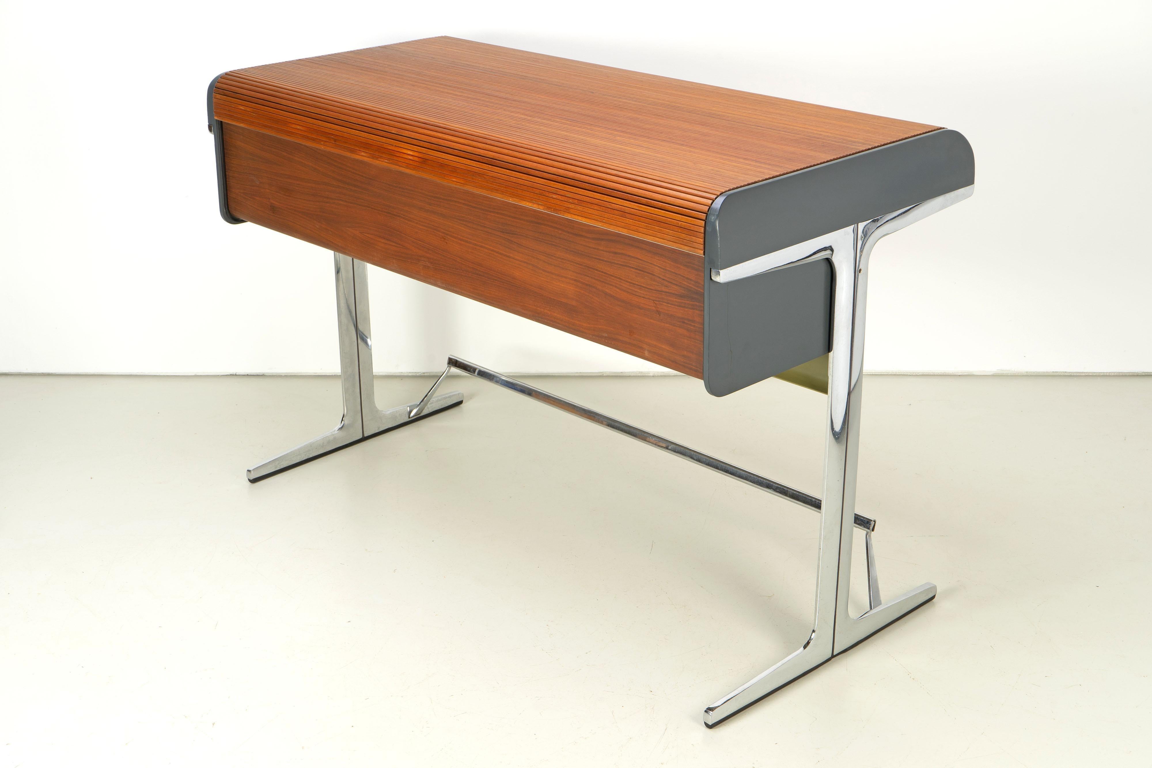 Mid-Century Modern Standing-Height Roll-Top Desk and Chair by George Nelson 