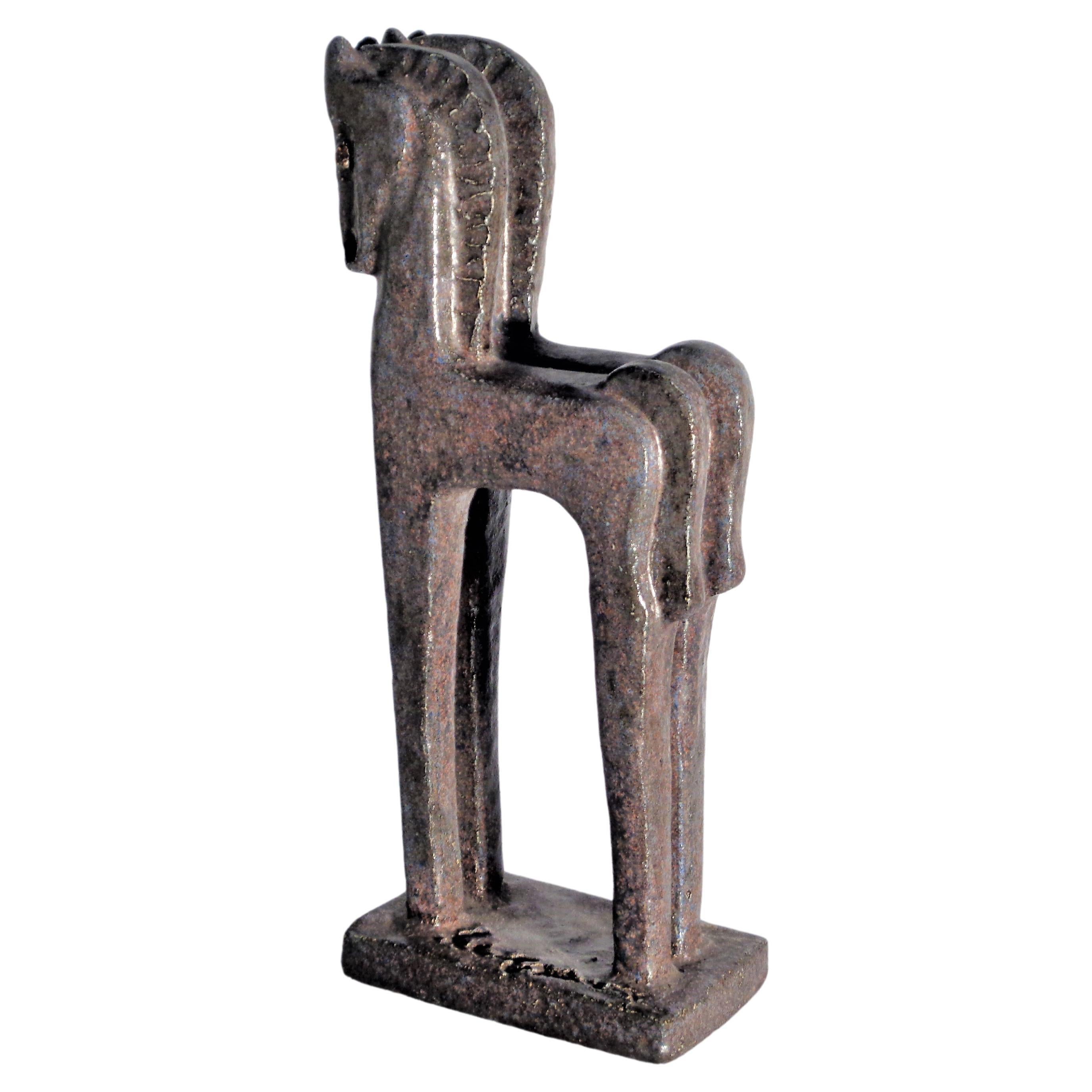 German Standing Horses Cubist Style Ceramic Sculpture, Helmut Schaffenacker