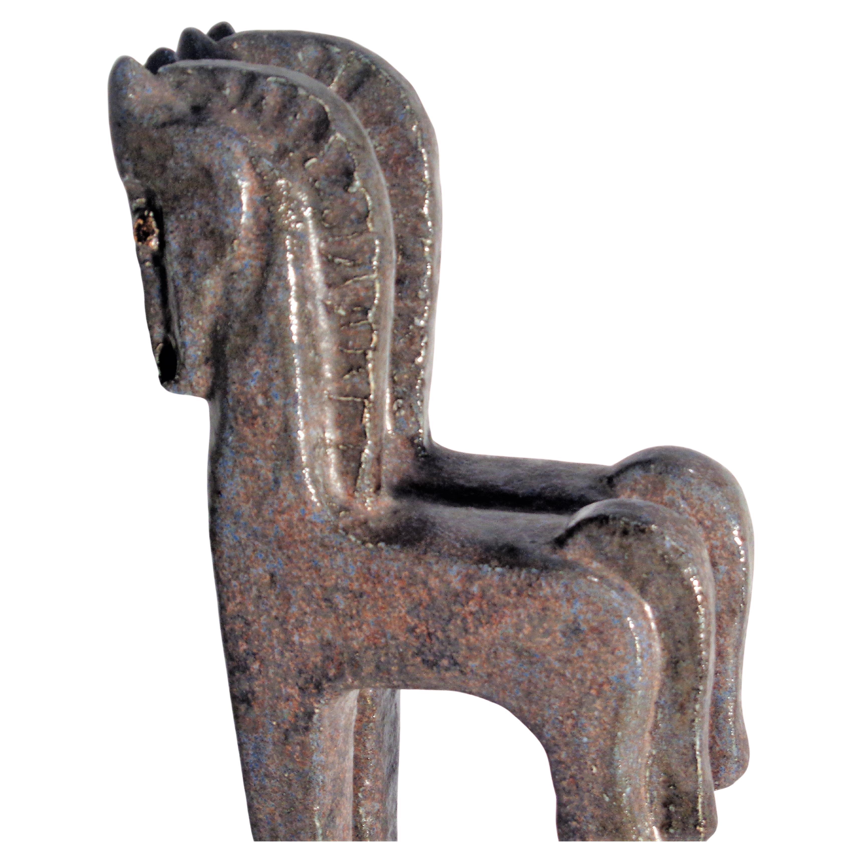 20th Century Standing Horses Cubist Style Ceramic Sculpture, Helmut Schaffenacker
