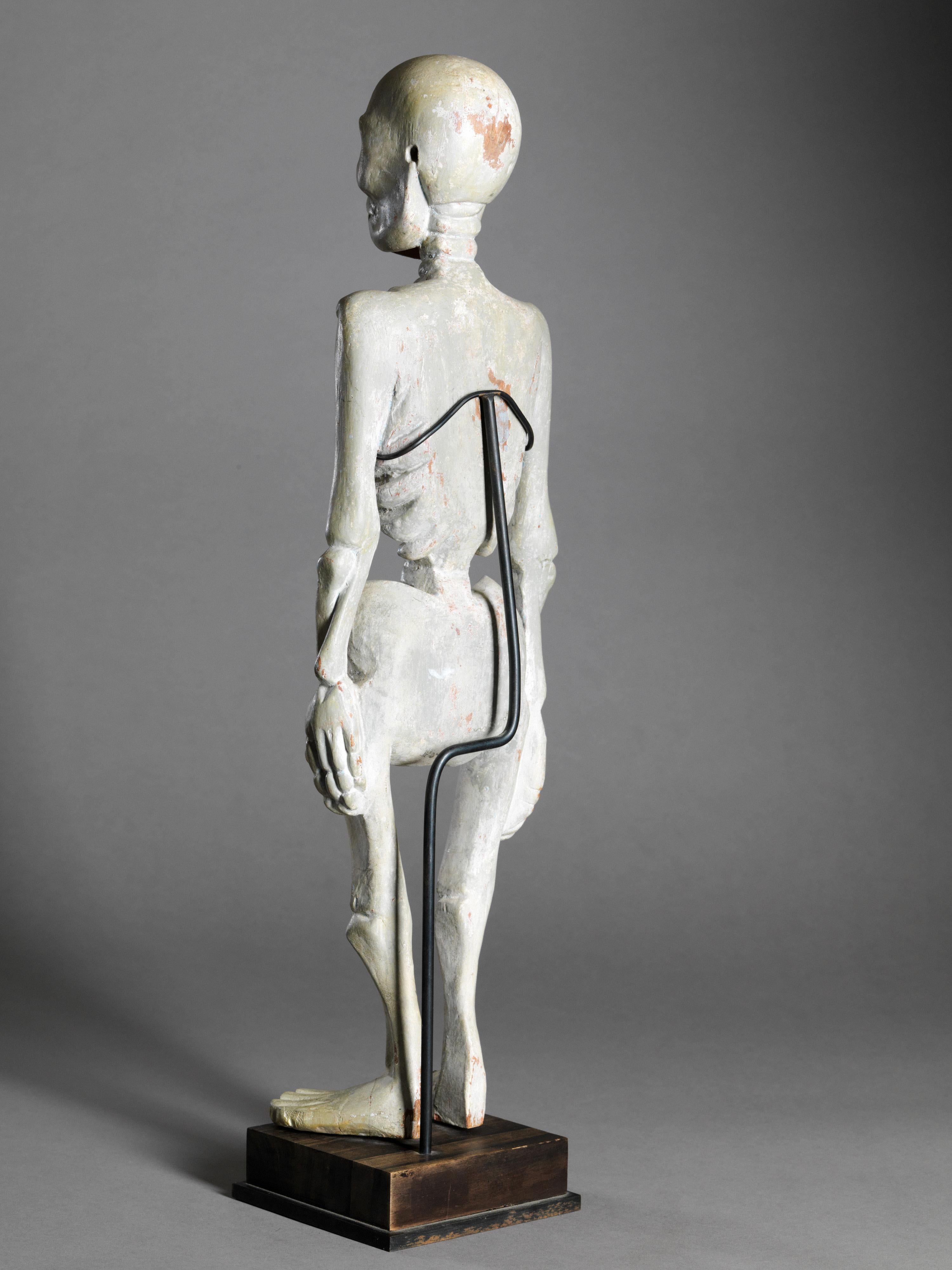 Burmese Ethno Design Standing Human Skeleton Sculptured in Wood, South East Asia For Sale