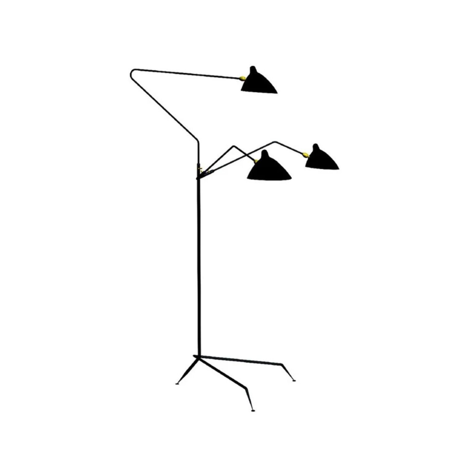 Lampe sur pied 3 bras rotatifs par Serge Mouille
Dimensions : D135 x L145 x H210 cm
MATERIAL : Laiton, acier, aluminium
Unique en son genre, numéroté.
Disponible également en différentes couleurs.

Toutes nos lampes peuvent être câblées en