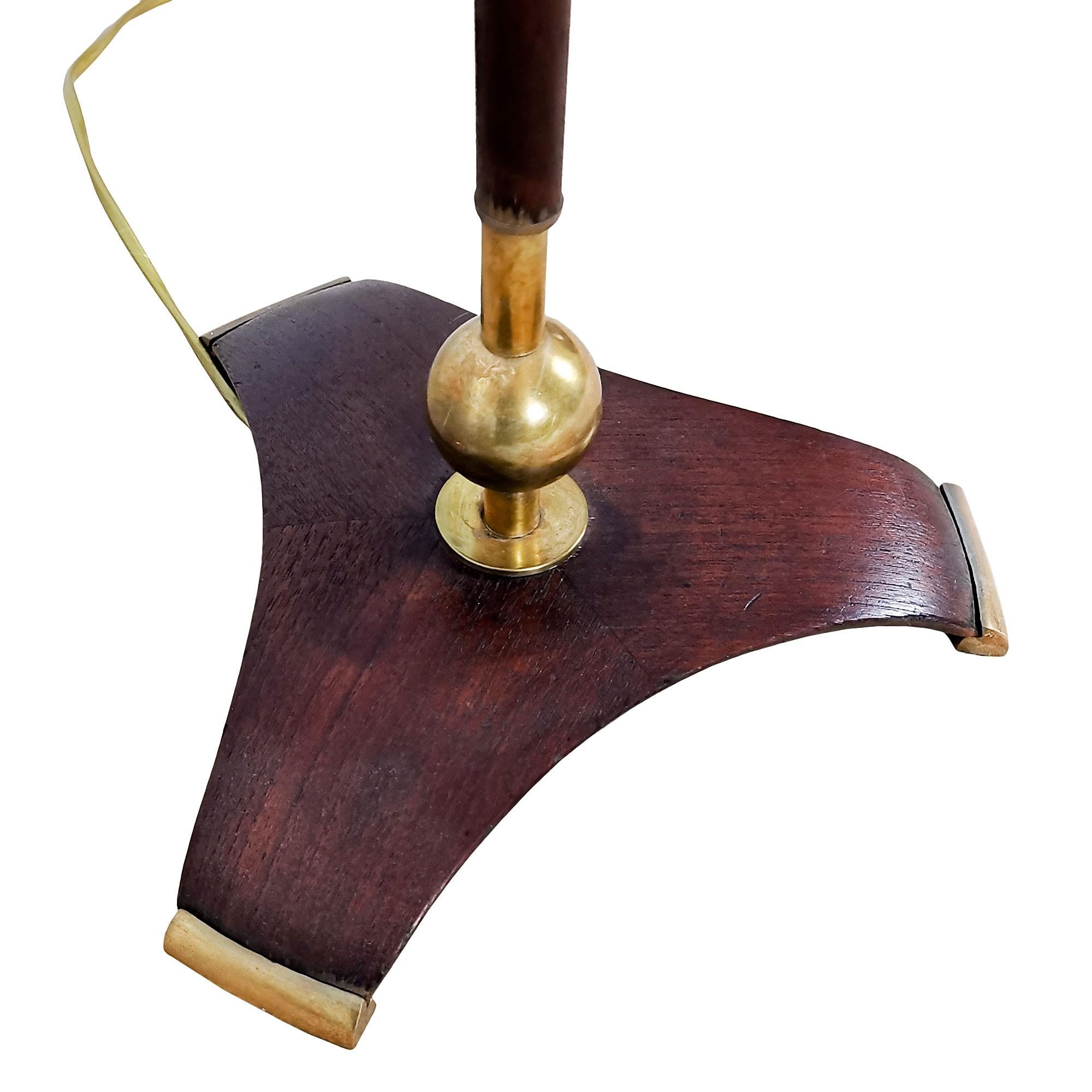 Brass Mid-Century Modern Standing Lamp in Solid Teak With New Lampshade - Barcelona For Sale