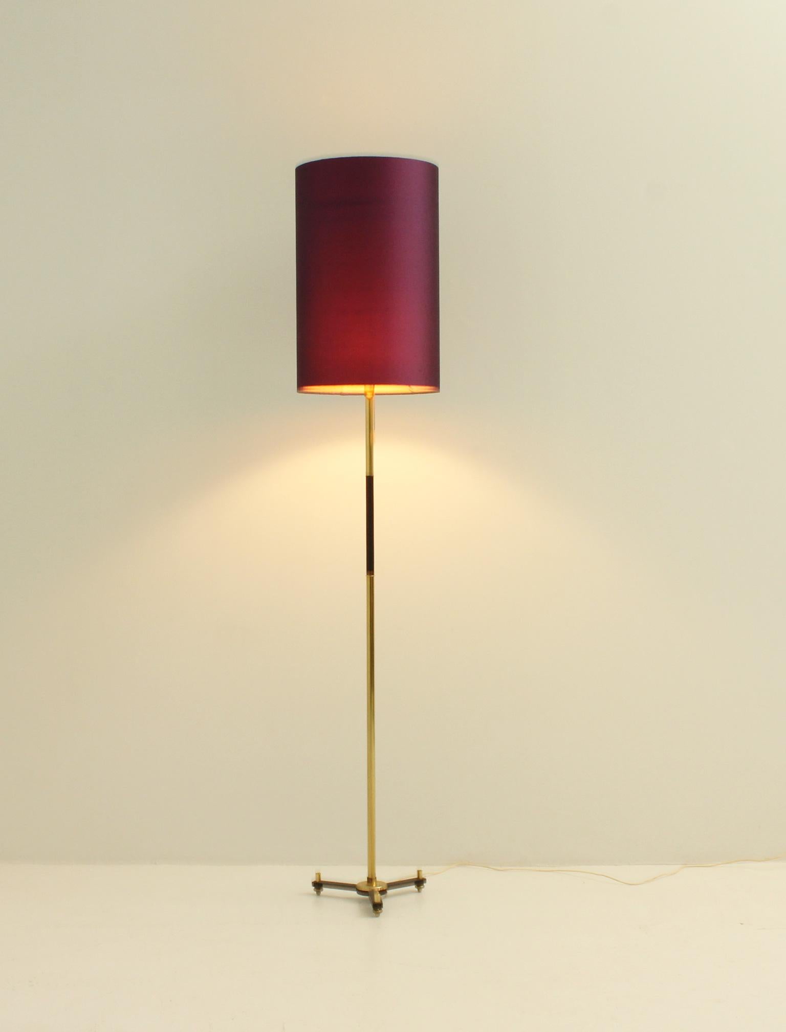 Metal Standing Lamp with Silk Shade from 1960's, Spain For Sale