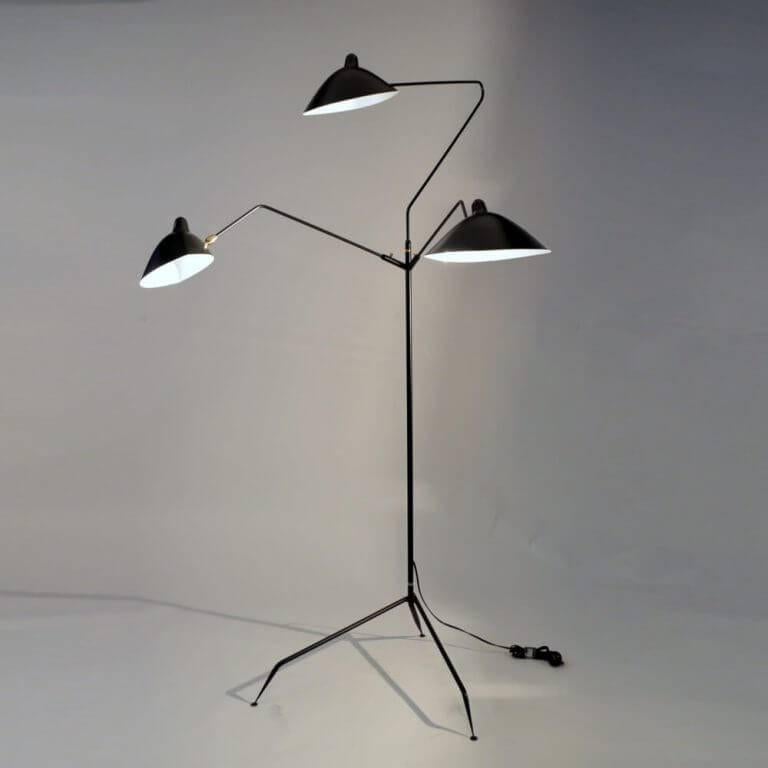 Mid-Century Modern Standing Lamp with Three Arms in Black by Serge Mouille