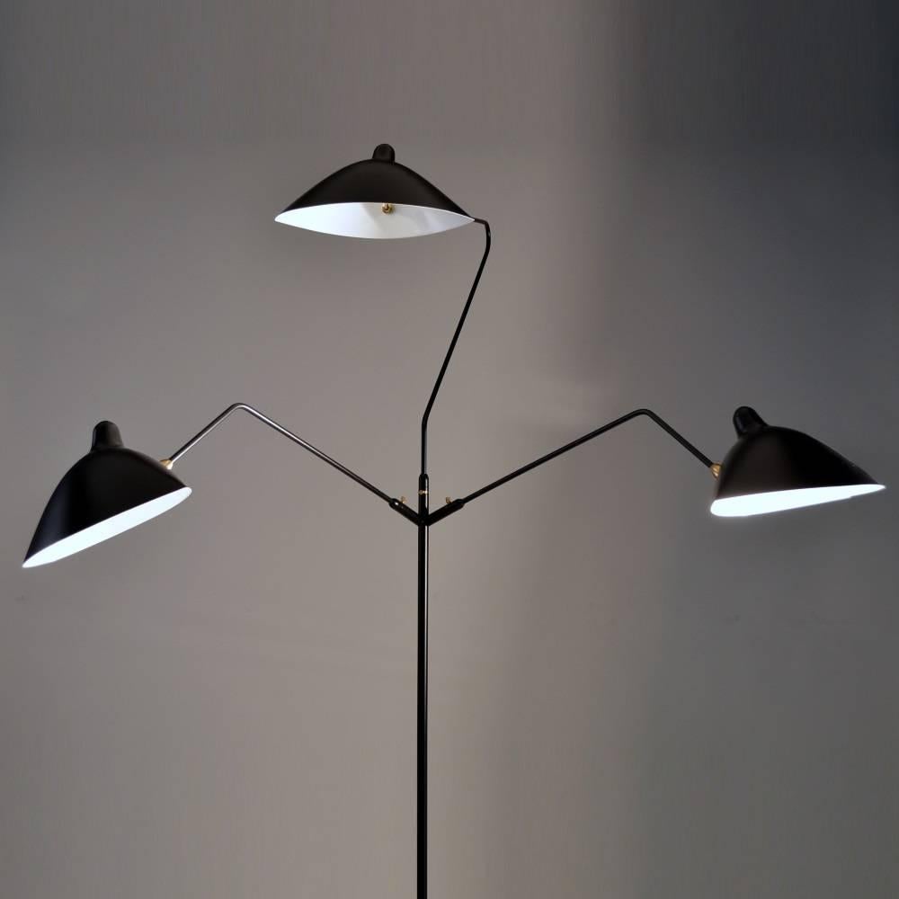 French Standing Lamp with Three Arms in Black by Serge Mouille