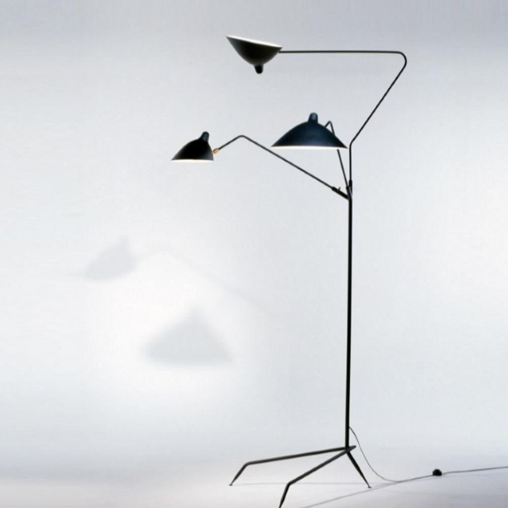 Contemporary Standing Lamp with Three Arms in Black by Serge Mouille