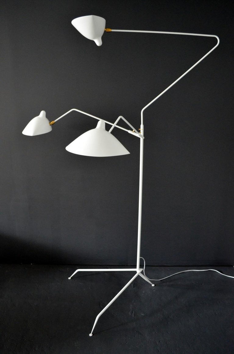 Mid-Century Modern Standing Lamp with Three Arms in White by Serge Mouille