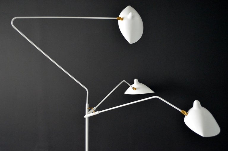 French Standing Lamp with Three Arms in White by Serge Mouille