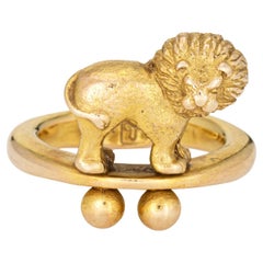 Standing Lion Ring Sz 6.5 Band 14k Yellow Gold Fine Animal Estate Jewelry