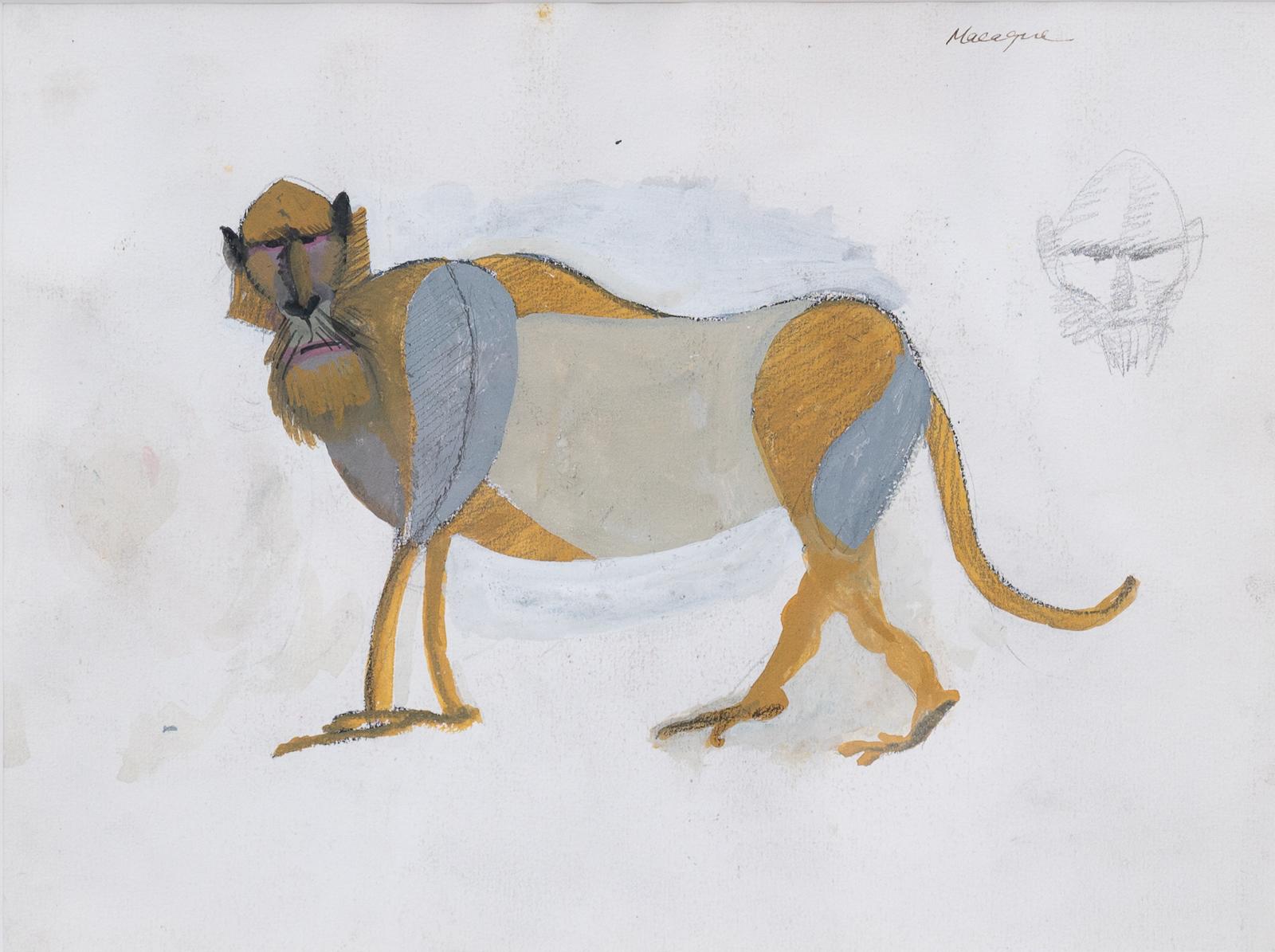 Gouache and pastel study of a standing macaque monkey by Henri Samouilov with an unfinished study of two monkeys to the reverse of the sheet

Paris, France circa 1990s

Provenance: Atelier Henri Samouilov.
 