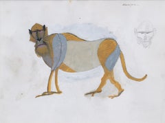 Standing Macaque Gouache by Henri Samouilov