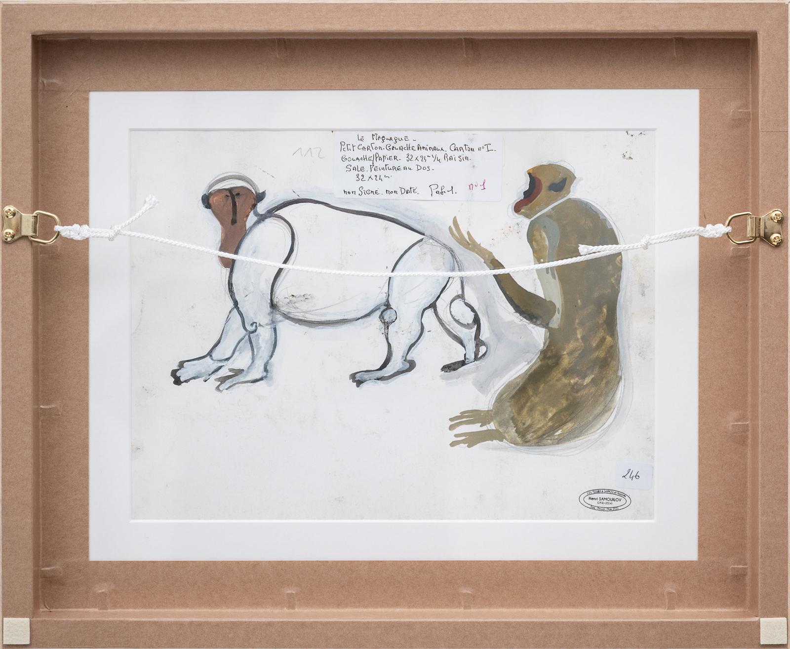 Brossé Debout, gouache de Macaque par Henri Samouilov en vente