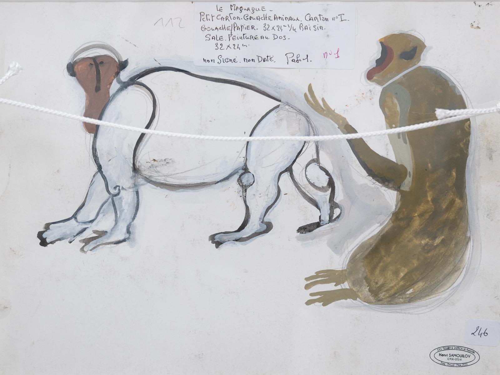 Debout, gouache de Macaque par Henri Samouilov Bon état - En vente à Henley-on Thames, Oxfordshire