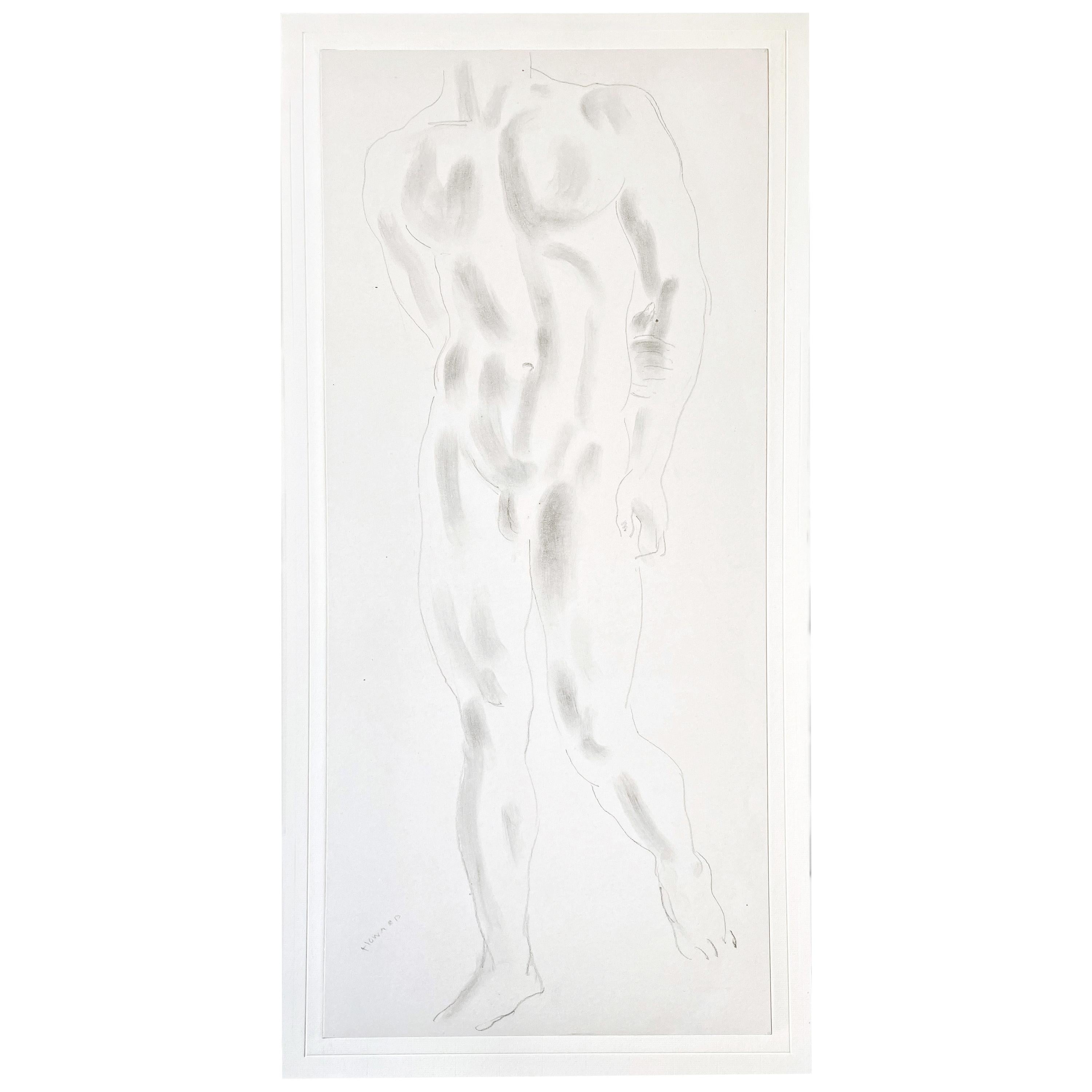 ""Standing Male Nude", Außergewöhnliche Zeichnung für Boxer-Skulpturen von Cecil Howard