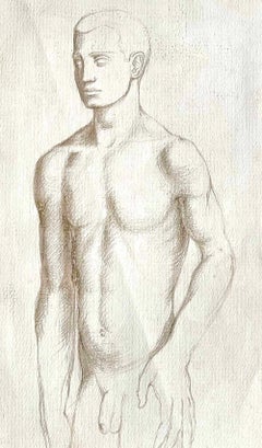 "Standing Male Nude", Rare, Early Painting by Paul Goadby Stone, 1949
