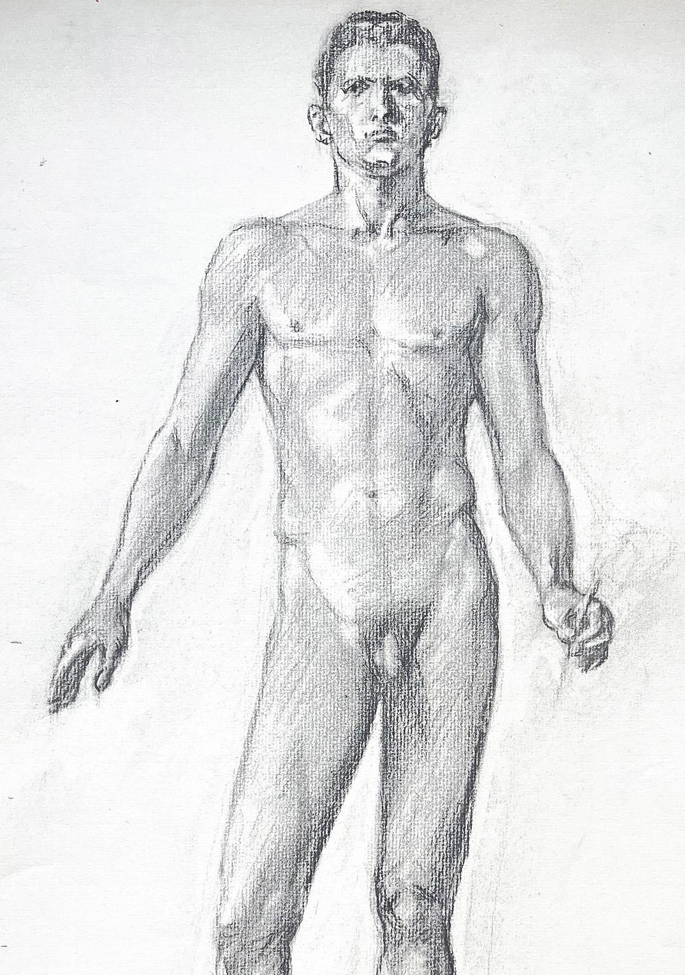 Art déco « Standing Male Nude », étude pour une peinture murale d'Allyn Cox, peintre du Capitole des États-Unis en vente