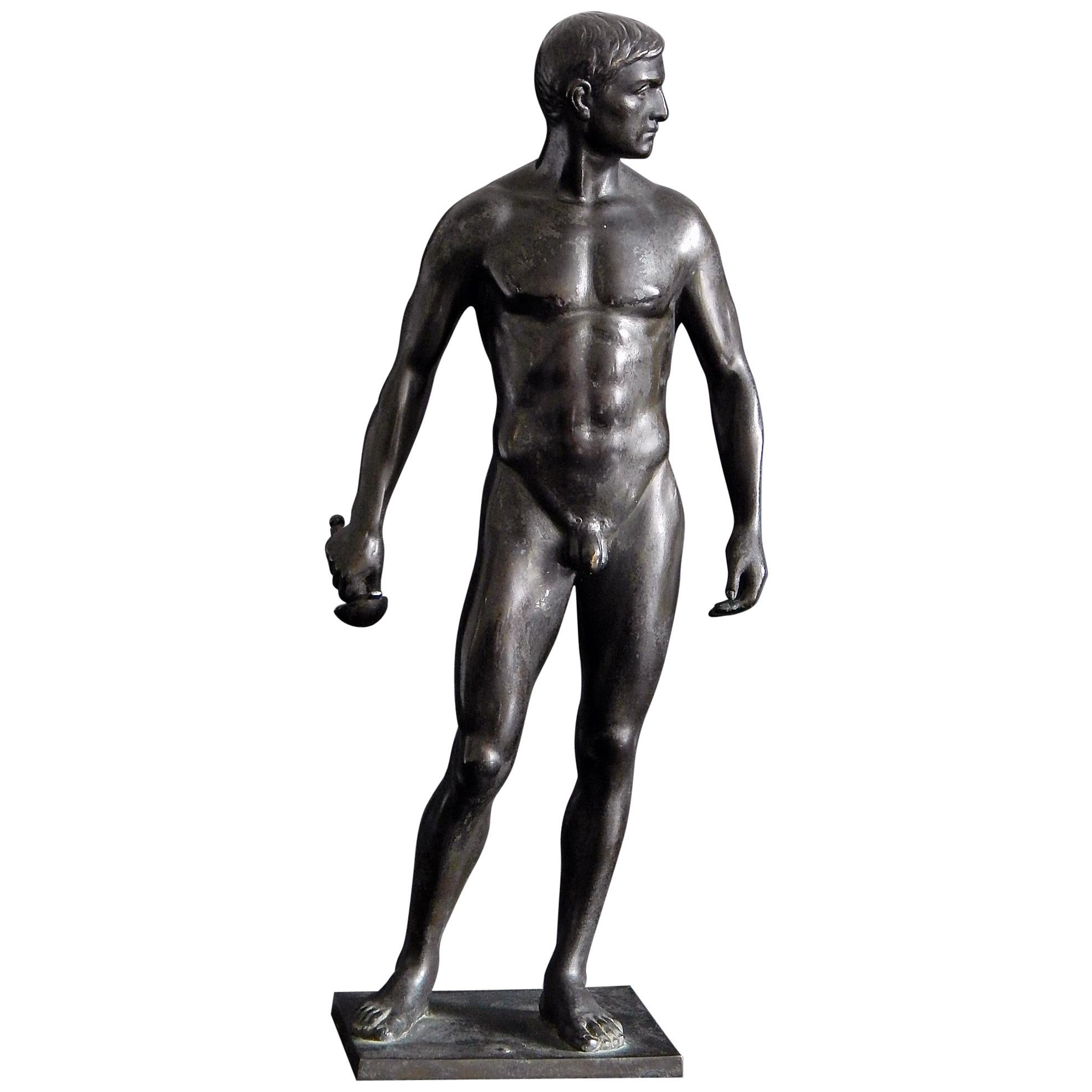 "Standing Male Nude, " Superb Bronze of Swordsman by Oscar Bodin