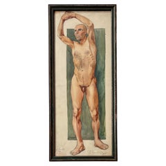 Standing Male Nude, Watercolour and Pencil Study by Simone Marret-Cleyet, 1932