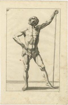 Standing Male Nude with Staff after de Lairesse German Drawing Manual, c1745